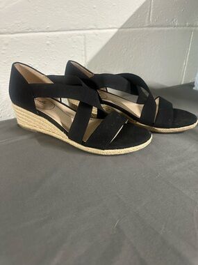 Worn Once! Black Espadrille Wedge Sandals with Crisscross Straps!